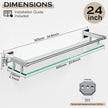 Glass Shelf for Bathroom Wall Sheves 24 inches Rectangular Stainless Steel Tempered Glass Modern Wall Mount Accessories Organizers Storage (Chrome Polished, 24‘’)
