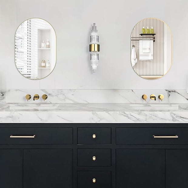 Oval Bathroom Mirror Capsule Wall Vanity Mirror, 24"x36" Pill Mirrors Wall Mounted Mirror, Large Modern Mirror with Gold Metal Frame, Decor for Entryway, Bedroom