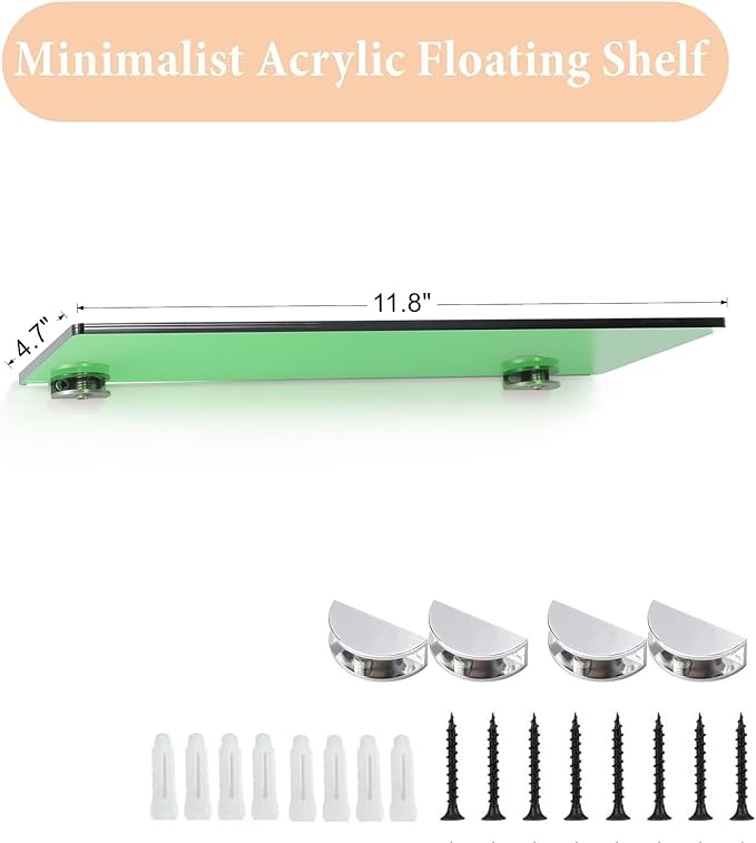 iobiotio Small Floating Shelves, 12 x 4'' Shelves for Wall, Decorative Floating Shelves for Home Office, Wall Mounted Rack, Dark Green, 2 Pcs