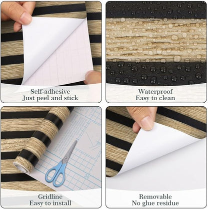 Arthome 17''x240'' Wood Slat Wallpaper,Peel and Stick Self Adhesive Wood Wallpaper PVC Vinyl Decorative Removable Wallpaper Waterproof Faux Wood Grating Stripe Contact Paper for Living Room Bedroom