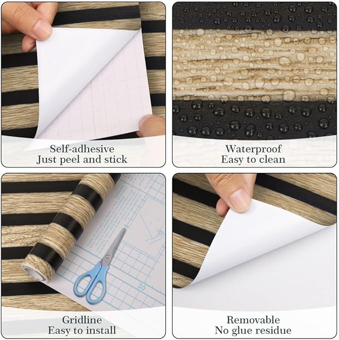 Arthome 17''x240'' Wood Slat Wallpaper,Peel and Stick Self Adhesive Wood Wallpaper PVC Vinyl Decorative Removable Wallpaper Waterproof Faux Wood Grating Stripe Contact Paper for Living Room Bedroom