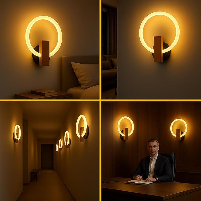 Lamper Lunaris Halo LED Wall Light Hardwired 1 Pack Modern Ring Wall Sconce for Bedroom & Living Room Warm White Indoor Wall Mounted Light Fixture for Hallway, Office & Accent Wall Décor