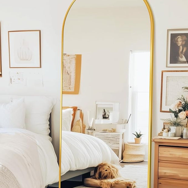 Antok Arched Full Length Mirror, 68"x28" Gold Metal Frame Floor Mirror for Bedroom Living Room, Freestanding/Wall Mount/Leaning