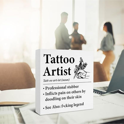 Gifts for Tattoo Artists - Tattoo Shop Decor Wooden Sign Home Office Bedroom Beauty Shop Decor - 5 x 5 Inches