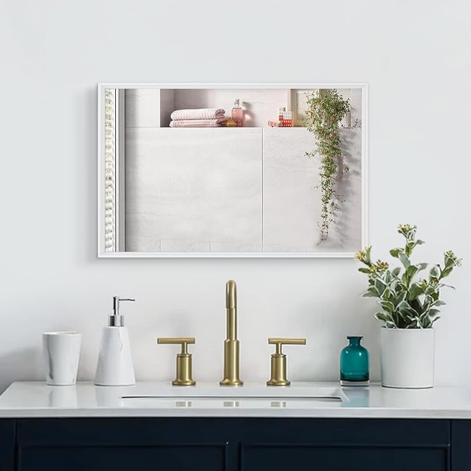 AAZZKANG White Metal Framed Mirror Large 26"x18" Decorative Farmhouse Bedroom Bathroom Mirrors Rectangualr Vertically or Horizontally Hanging