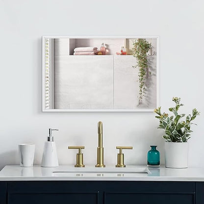 AAZZKANG White Metal Framed Mirror Large 26"x18" Decorative Farmhouse Bedroom Bathroom Mirrors Rectangualr Vertically or Horizontally Hanging