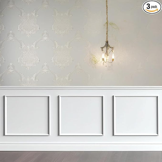 3 Set Accent Peel and Stick Wall Molding Kit Premade Wainscoting Panels Wall Molding Panel White Pre Cut Trim for Walls Picture Frame Decor for Home Decoration(20 x 20 Inch)