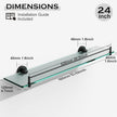 24 Inch Glass Bathroom Shelves,Matte Black Floating Shelves for Wall Rectangular Modern Stainless Steel Glass Shelf for Bathroom Shelves Wall Mounted