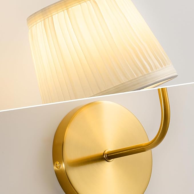 Rechargeable Wall Sconces Set of 2 - 5200mAh Cordless Battery Operated Wall Sconce - Fabric Lamp Shade - Gold Brass LED Light Fixture with Remote for Bedroom Bedside Living Room Stairway Hallway Porch