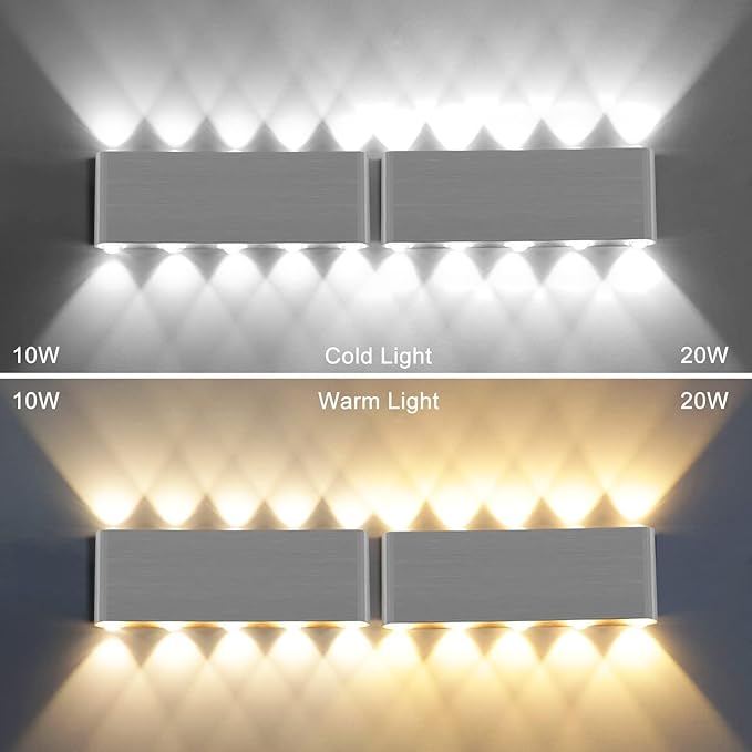 Kawell 20W Modern Wall Sconce LED Wall Light Up Down Indoor LED Wall Lamp Aluminum for Bedroom Living Room Bedside Stairs Hallway Corridor, 3000K
