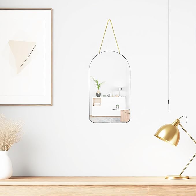 Funerom Small Decorative Arched Wall Mirror with Sliver Frame, 15.8 x 9 inches, Small Modern Hanging Mirror for Bedroom Bathroom