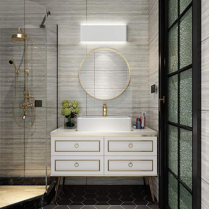 Aipsun 15.75in Matte White Modern Vanity Light Up and Down LED Vanity Light for Bathroom Wall Lighting Fixtures (White Light 5000K)