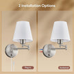 VONLUCE Modern Adjustable Swing Arm Wall Lamp Brushed Nickel, Plug-in Wall Sconce Lighting for Bedroom Bedside, Living Room, Kitchen, Hallway, Wall Mounted Light Fixtures with White Fabric Shade