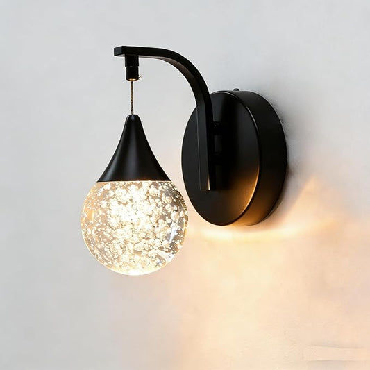 Crystal Wall Sconce Indoor, Bubble Modern Wall Sconces, Dimmable 5W LED Wall Light for Bedroom Bathroom Living Room Dining Room Hallway, Black
