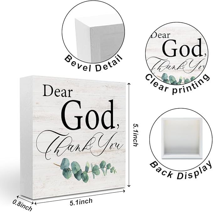 Thank You God Gifts for Women Men, Dear God Thank You, Religious Rustic Wood Box Sign, Christian Gifts for Friends Family, Shelf Living Room Table Decor, Boho Office Decorative Signs for Home Office