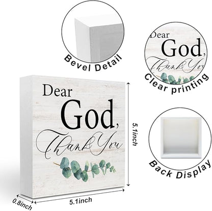 Thank You God Gifts for Women Men, Dear God Thank You, Religious Rustic Wood Box Sign, Christian Gifts for Friends Family, Shelf Living Room Table Decor, Boho Office Decorative Signs for Home Office
