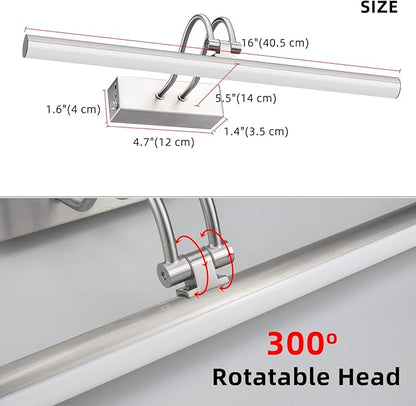 Picture Light,Picture Lights for Wall Cordless,16" Picture Lights with Timer and Dimmable,Battery Wall Lights for Display Gallery Painting Art Frame Portrait-Nickel