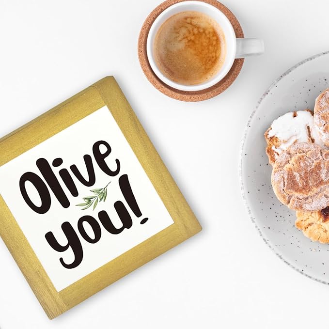 Olive You Signs, Home Kitchen Decor, Box Sign Wood Desk Sign Decors, Cute Kitchen Decor for Shelf, Olive Branch Sign, Farmhouse Decors, Home Bar Decor A