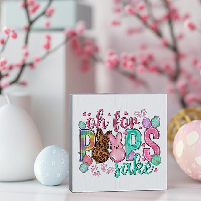 Rustic Easter Decor Peeps Decorations Easter Table Decor Wooden Box Sign for Home Office Bedroom Living Room Desk Shelves