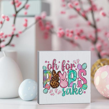 Rustic Easter Decor Peeps Decorations Easter Table Decor Wooden Box Sign for Home Office Bedroom Living Room Desk Shelves