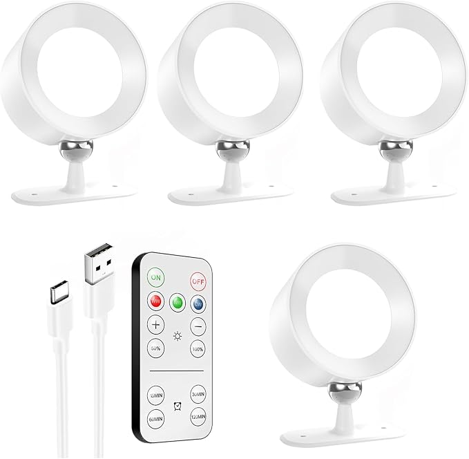 AOMEES Wall Lights Battery Operated Wall Sconce, 3 Color Temperatures & 3 Brightness Levels & Remote and Touch 360°Rotation, Mounted Cordless Lamp Magnetic Rechargeable Led Lights for Bedroom 4PCS
