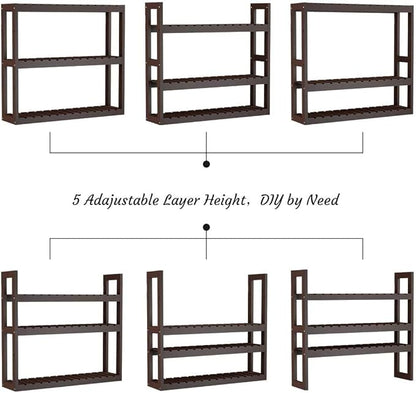 Domax Bamboo Bathroom Shelf 3-Tier Wall Mount Storage Rack Multifunctional Adjustable Layer Free Standing Over Toilet Utility Shelves Living Room Kitchen (Brown)