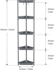 Orimade Rustproof 5 Tier Floor Standing Corner Shower Caddy Organizer, Plastic Metal Splicing Floor Corner Shelf Rack Stands for Bathroom, Grey