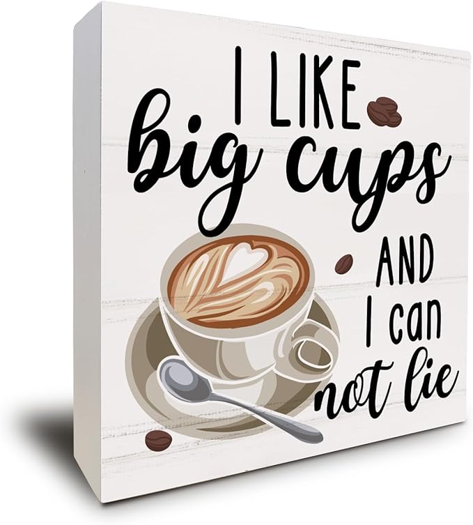 Christmas Coffee Bar Decor - Coffee & Tea Bar Wooden Box Sign, Big Cups Kitchen Wall Sign