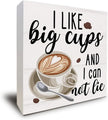 Christmas Coffee Bar Decor - Coffee & Tea Bar Wooden Box Sign, Big Cups Kitchen Wall Sign