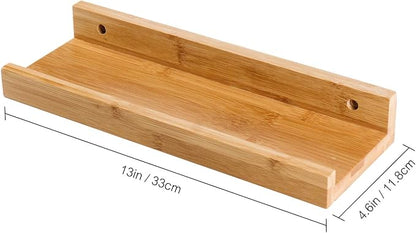 Natural Bamboo Floating Shelves Rustic Wood Wall Shelves Wooden Wall Storage Organizer Home Decor Living Room Kitchen Bedroom (Natural, 13.8 in)
