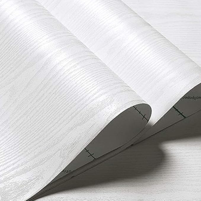 Abyssaly White Wood Paper Self-Adhesive 15.7 in X 196 in Real Wood Grain Touch White Wallpaper Easy to Clean Thicken Perfectly Covers The Surface Without Passing Through The Primary Color