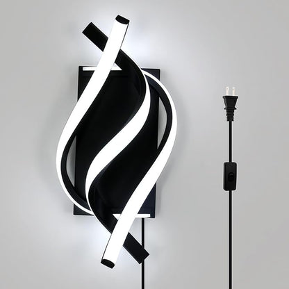Modern LED Plug in Wall Sconce, 21W Black Indoor Wall Lights with Plug and Switch, Wall Lamps for Living Room, Bedroom, Hallway, Stairway, 6500K Wall Mounted Light