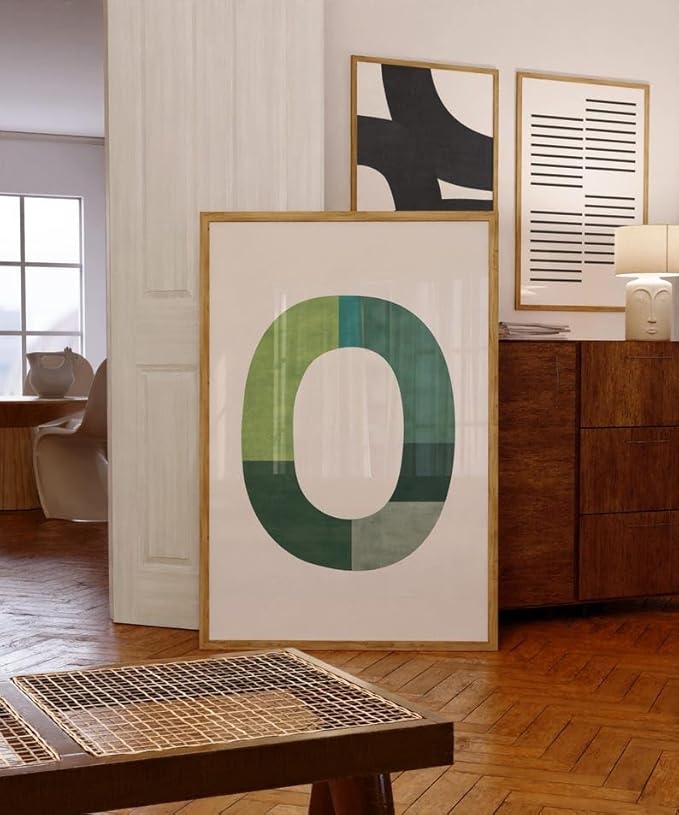 Nationcog Modern Green Mid Century Wall Art, Minimalist Geometric Poster, Contemporary Abstract Home Decor, Beige Aesthetic Artwork, Unique Gift for Home (Unframed) (12x18)