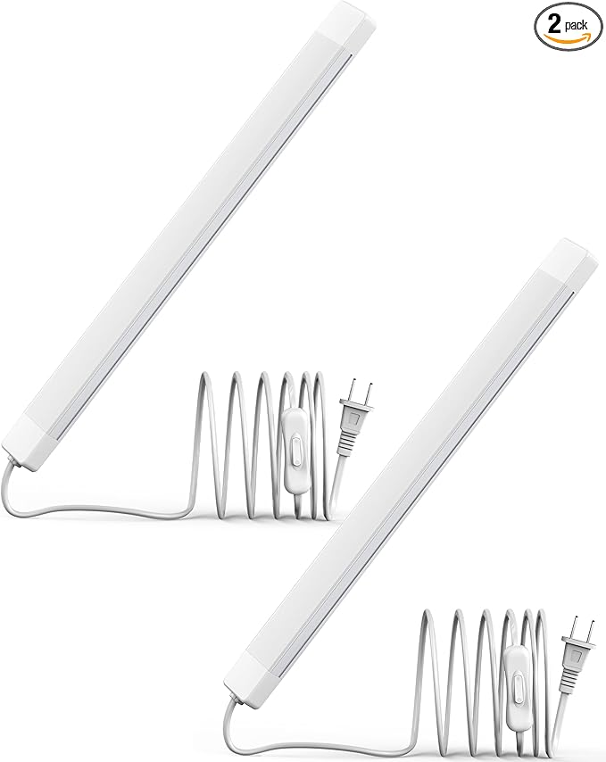 ASOKO 16 Inch Under Cabinet Lights,Plug and Play Under Counter Lighting,6000K Cool White with 700LM Bright,ETL Light Bar with ON/Off Switch for Kitchen, Desk,Workbench-2 Pack