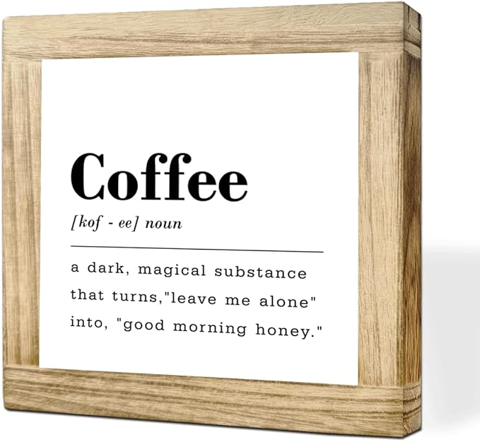 Wood Coffee Sign Funny Coffee Definition Sign Square Handmade Coffees Plaque For Kitchen Office Bar Decor Rustic Farmhouse Wall Art Wooden Coffees Bar Decor Signs 5.9x5.9 inches