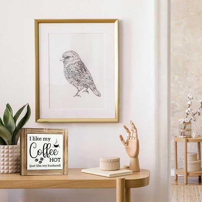 I Like My Coffee Hot (Just Like My Husband) - Wooden Desk Sign - Kitchen & Coffee Station Decor