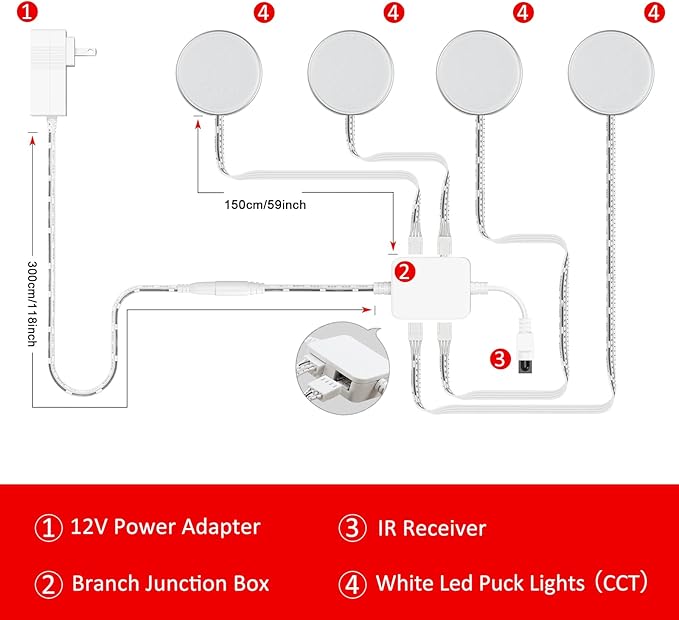 MYPLUS Under Cabinet Lighting with Remote, 4 Packs LED Pucks Lights,390Lm,12V,7.2W,24 Keys Remote Controll with Dimmable and Timing Function Led Lights for Kitchen,Closet,Cabinet,Counter