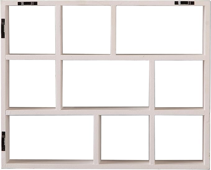 SOFE Small White Shadow Box with Shelves, Wall Shelving Unit 9-Compartments, Freestanding or Wall Mounted Curio Cabinet, Knick Knack Display Shelf, Wood Floating Cube Shelves for Walls, Collectibles