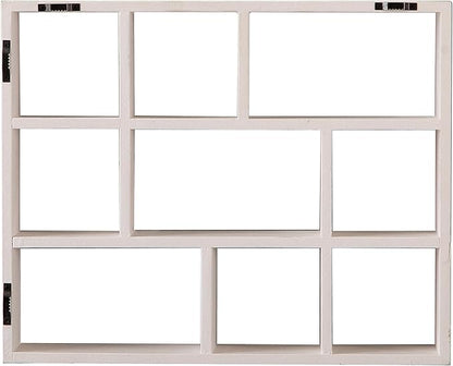 SOFE Small White Shadow Box with Shelves, Wall Shelving Unit 9-Compartments, Freestanding or Wall Mounted Curio Cabinet, Knick Knack Display Shelf, Wood Floating Cube Shelves for Walls, Collectibles