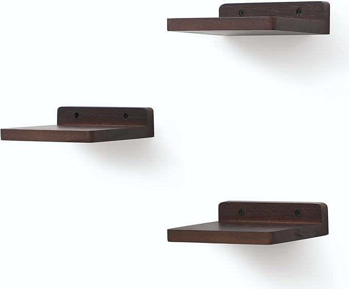 Small Floating Shelf, 5x6 Inch Display Ledges for Wall,Mini Shelves,Rustic Wood Shelf for Bedroom Living Room Bathroom Kitchen (3, Dark Walnut)