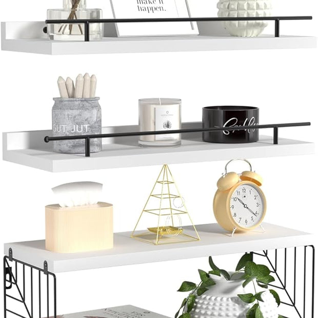 Floating Shelves for Wall, Floating Shelf for Bathroom Set of 3, Floating Shelf for Wall with Toilet Paper Holder for Bathroom, Bedroom, Living Room, Kitchen, Office (White)