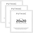puthiac 20x20 Solid Oak Wood Picture Frame, Fits 16x16 with Mat or 20x20 Without Mat, Wall Display Only, Plexi Front, 3 Pack, White