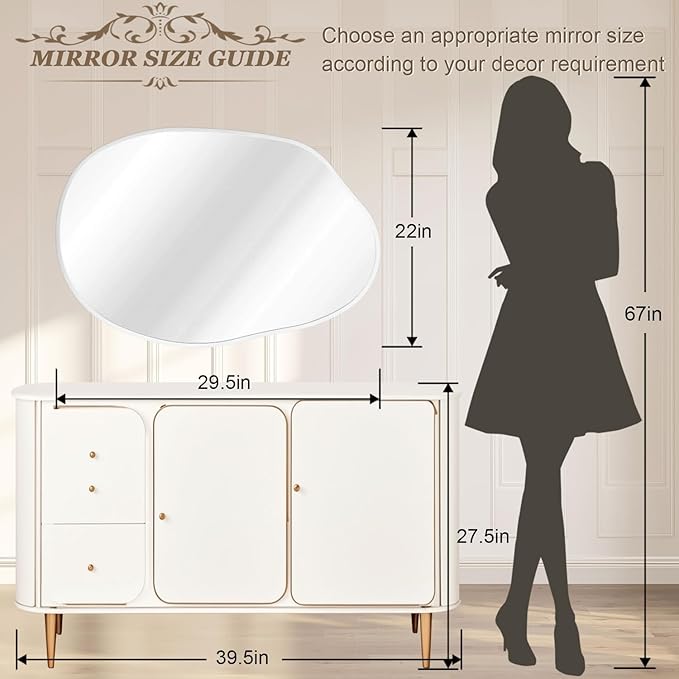 Asymmetrical Bathroom Mirror Irregular Wall Mirror Modern Metal Frame Unique Shape Wall Mounted Vanity Artistic Mirrors Decorative for Living Room Bedroom Entryway 22