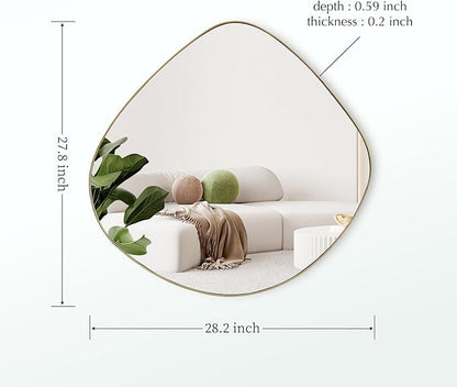 Asymmetrical Wall Mirror Matel Brass Framed Wall Mirror for Living Room Bedroom Bathroom Entryway Wall Decor 28.2" L x 27.8" W ELE-003G