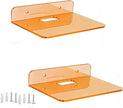 Small Floating Shelves Acrylic Wall Shelf 2 Pack Hanging Shelves for Bedroom, Gaming Room, Living Room, Bathroom, Office with Cable Clips (Orange)