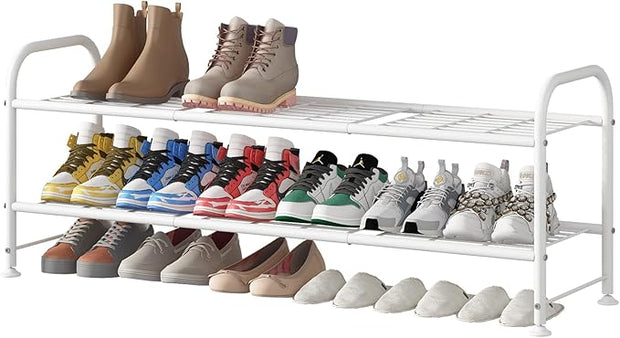 LINZINAR Shoe Rack Long 2 Tier Shoe Storage Organizer Metal Wide Shoe Shelf for Closet Entryway Bedroom 18 Paris Large Capacity, White