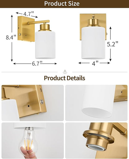 Rechargeable Wall Sconce, Gold Battery Operated Wall Sconce Set of 2 with Timer Function, Easy Install Dimmable Wireless Wall Lamps for Living Room, Bedroom, Hallway, Entryway Decor 3000K