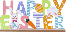 Easter Decorations, MEETYAMOR Wood Metal Happy Easter Sign for Table Decor, Farmhouse Rustic Easter Bunny Decorations for Home, Living Room, Mantel, Shelf