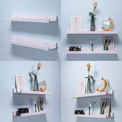 AZSKY 24 Inch Picture Ledge Shelf Floating Shelves Wall Mounted Set of 2 White