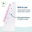 Wildkin Vegan Leather Sling Bookshelf for Kids – Premium Easy Clean Sling Canvas Design with 4 Fabric Shelves, Organizer for Home or Classroom - White w/Multi-Pink